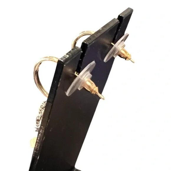 Chanel Gold Chain and Black Strauss Rhinestones Hoop Earrings - Picture 5 of 8